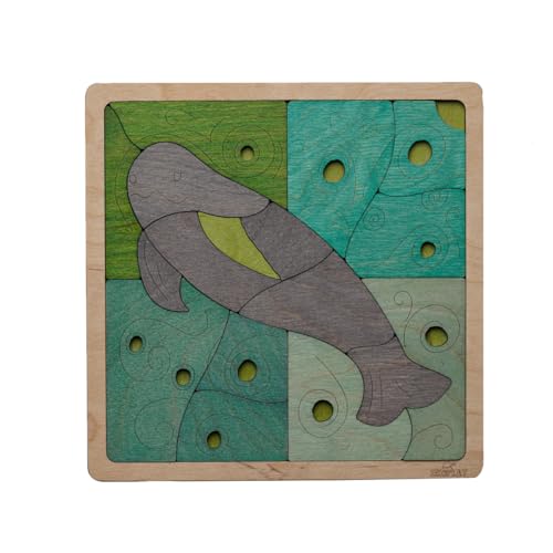 EKOPLAY Yangtze Finless Porpoise Wooden Puzzle 16 Pieces Jigsaw Puzzle Endangered Animals for Kids 3 Years and Above - Image 1