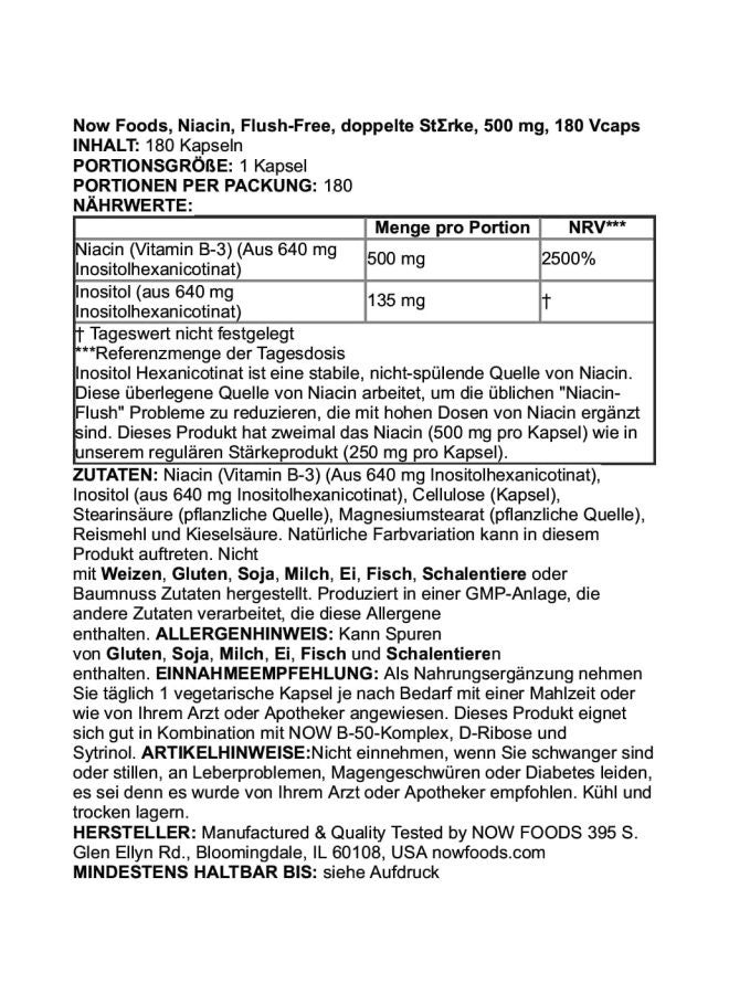 Now Foods Niacin - 180 Capsules - Image 4