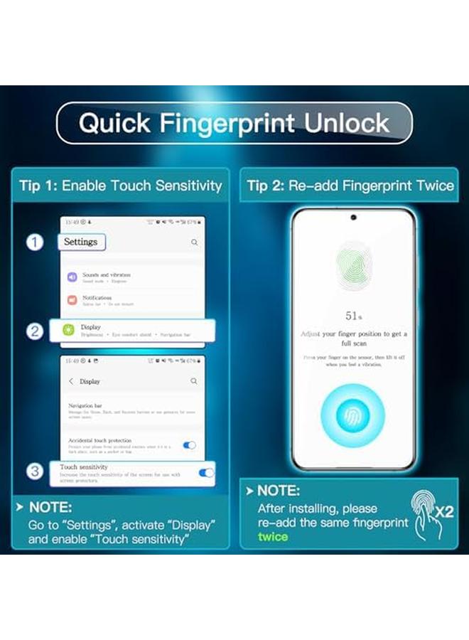 جي تيك واقي شاشة لهاتف سامسونج جالاكسي S24 5G مقاس 6.2 بوصة من الزجاج المقوى متوافق مع معرف بصمة الإصبع عالي الدقة، عبوة من 3 قطع شفافة - Image 2