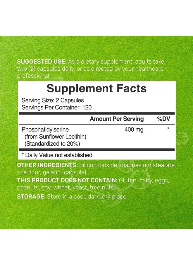 DEAL SUPPLEMENT Phosphatidylserine Supplement, 400mg Per Serving, 240 Capsules – Soy Free Sunflower Lecithin Source – Retains 20% Active PS – Nootropic Brain Health Support – GMO Free  - Image 2