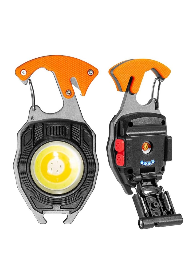 ARCOON ARCOON LED Small Flashlight Multitool, Rechargeable Keychain Light, COB Multi-Function Mini Work Light, 500 Lumens, 7 Lighting Modes with Electric Lighter, Seat Belt Cutter, Screwdriver, Whistle  - Image 1
