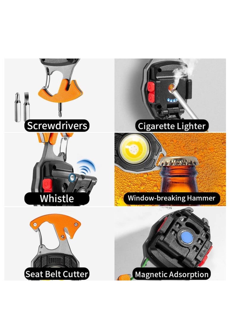 ARCOON ARCOON LED Small Flashlight Multitool, Rechargeable Keychain Light, COB Multi-Function Mini Work Light, 500 Lumens, 7 Lighting Modes with Electric Lighter, Seat Belt Cutter, Screwdriver, Whistle  - Image 3