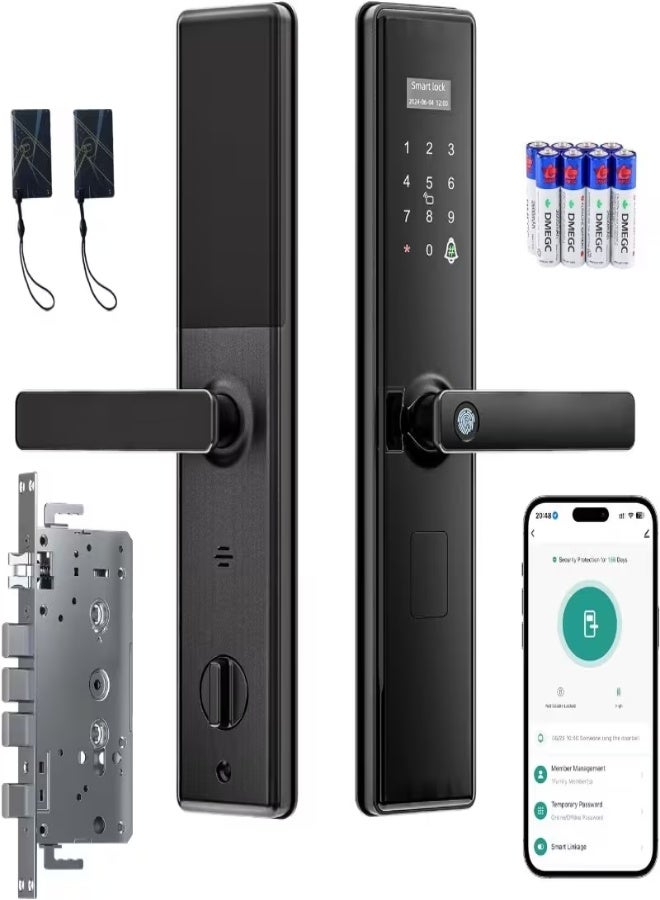 Tuya WiFi Smart Door Lock – Fingerprint, NFC, Password, Remote & Mechanical Key Access with 6068 Mortise, Modern Handle, Home Security, Durable & Easy Installation - Image 1