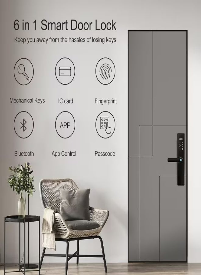 Tuya WiFi Smart Door Lock – Fingerprint, NFC, Password, Remote & Mechanical Key Access with 6068 Mortise, Modern Handle, Home Security, Durable & Easy Installation - Image 2
