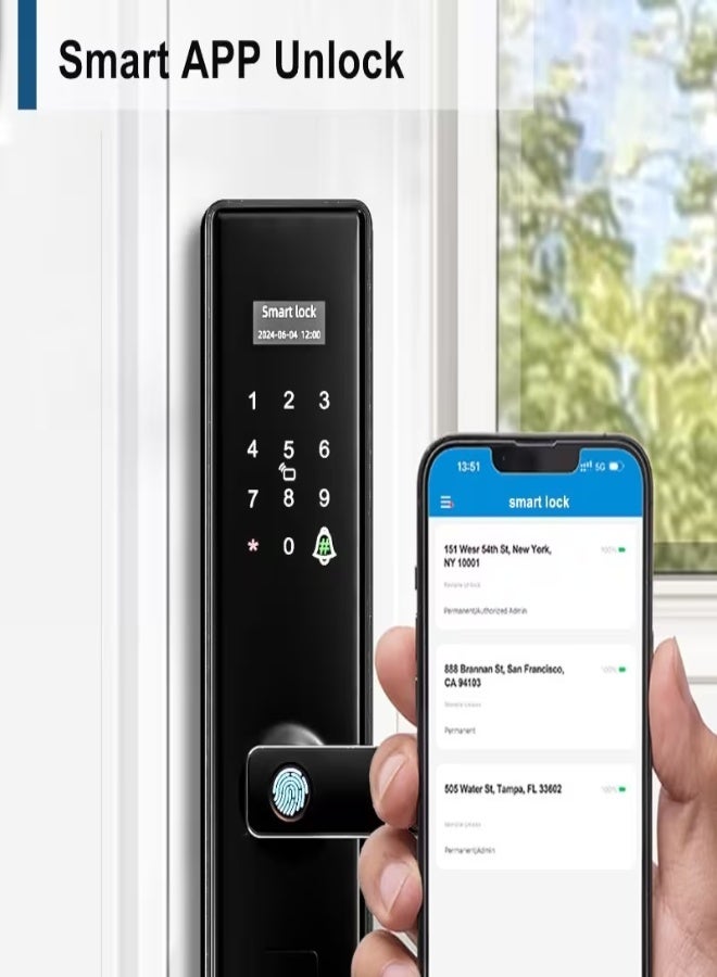 Tuya WiFi Smart Door Lock – Fingerprint, NFC, Password, Remote & Mechanical Key Access with 6068 Mortise, Modern Handle, Home Security, Durable & Easy Installation - Image 4