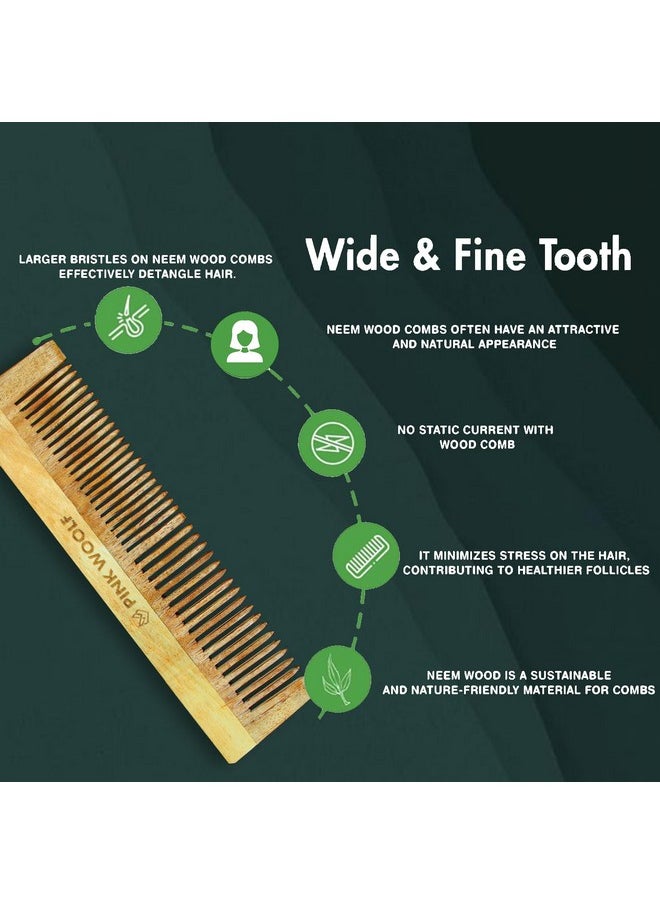 PINK WOOLF Handmade Neem Wooden Comb Comb, Women & Men, Natural And Eco-Friendly, Anti-Bacterial Hair Styling Comb With Fine & Wide Teeth Comb, Three Comb Combo  - Image 3