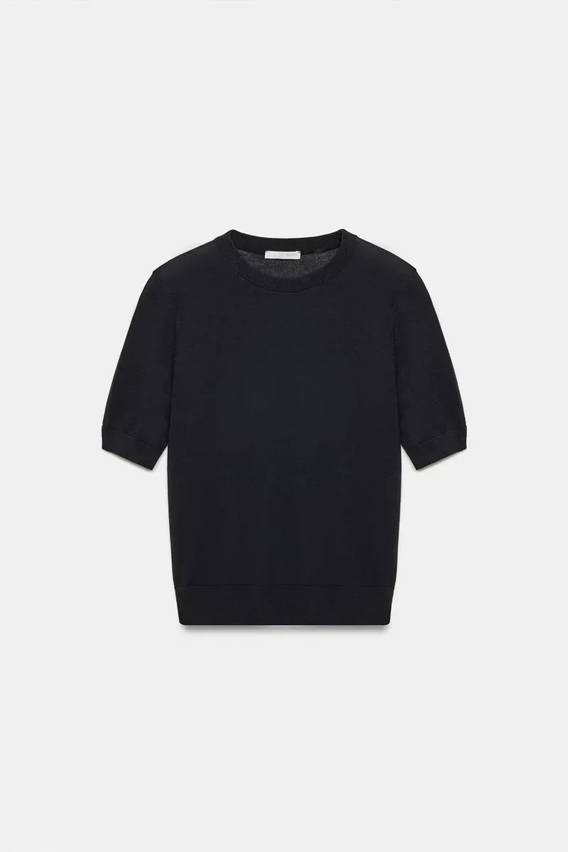 Dilvin Black DILVIN Ribbed Crew Neck Short-sleeve Blouse for Women | Best Price UAE