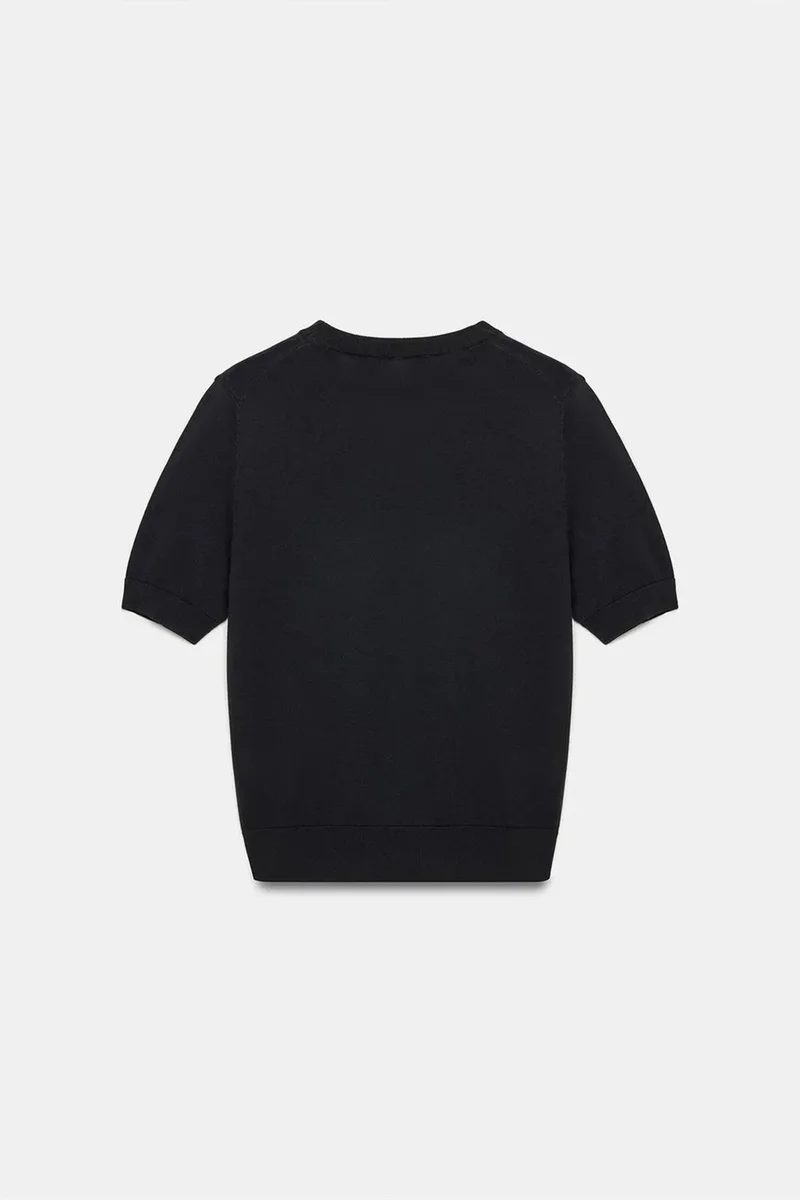 Dilvin Black DILVIN Ribbed Crew Neck Short-sleeve Blouse for Women | Best Price UAE