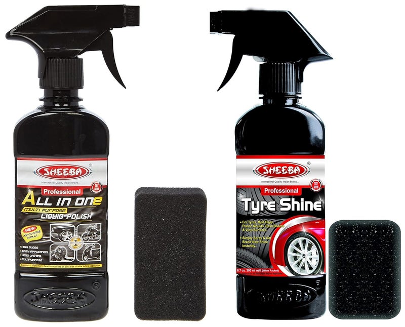 Sheeba All-in-One Multi Purpose Polish (250 ml) (SAIO372501) & Sheeba SCTS04 Tyre Shine (200 ml) - Image 1