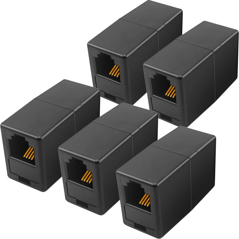 NECABLES 5Pack RJ11 Coupler Phone Line Connector Telephone Cord Adapter RJ11 6P4C Female to Female for Landline Phone and Fax Black - Image 1
