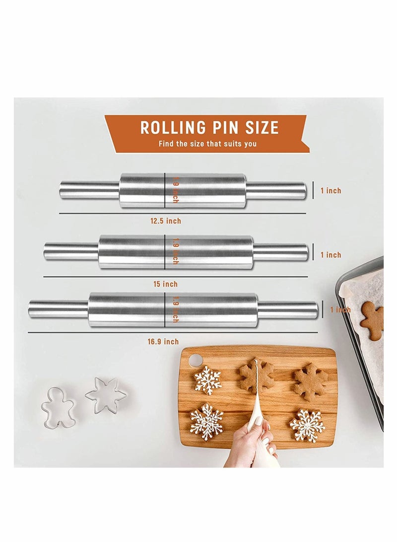 NIBEMINENT Classic Stainless Steel Rolling Pin, Metal with Handle, 13 Inch Professional Dough Roller for Home Bakery Pizza Pastry Roti Pasta Bread Cookie - Image 3