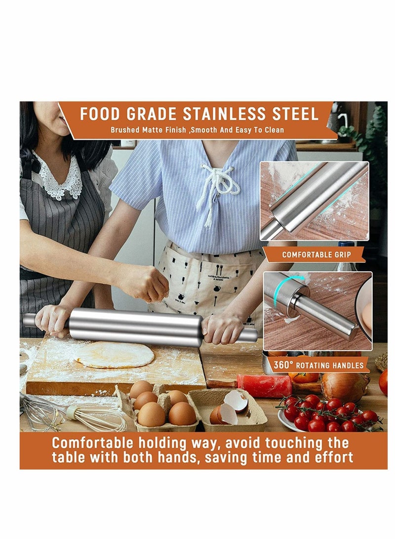 NIBEMINENT Classic Stainless Steel Rolling Pin, Metal with Handle, 13 Inch Professional Dough Roller for Home Bakery Pizza Pastry Roti Pasta Bread Cookie - Image 5