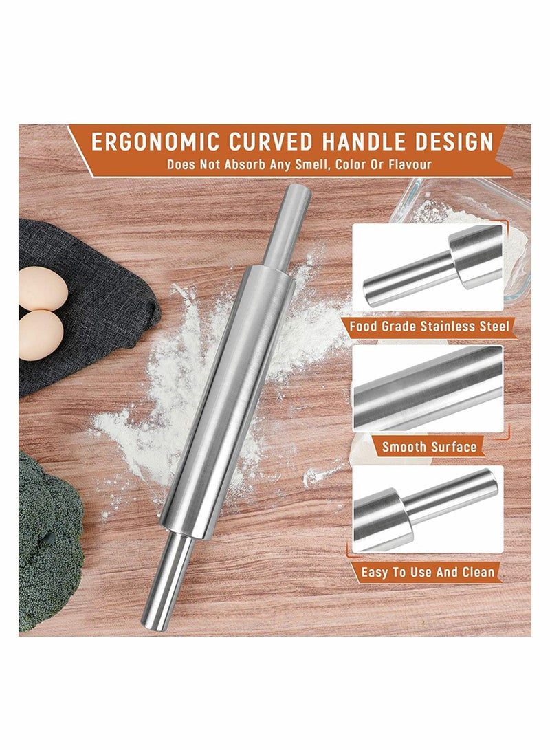 NIBEMINENT Classic Stainless Steel Rolling Pin, Metal with Handle, 13 Inch Professional Dough Roller for Home Bakery Pizza Pastry Roti Pasta Bread Cookie - Image 4