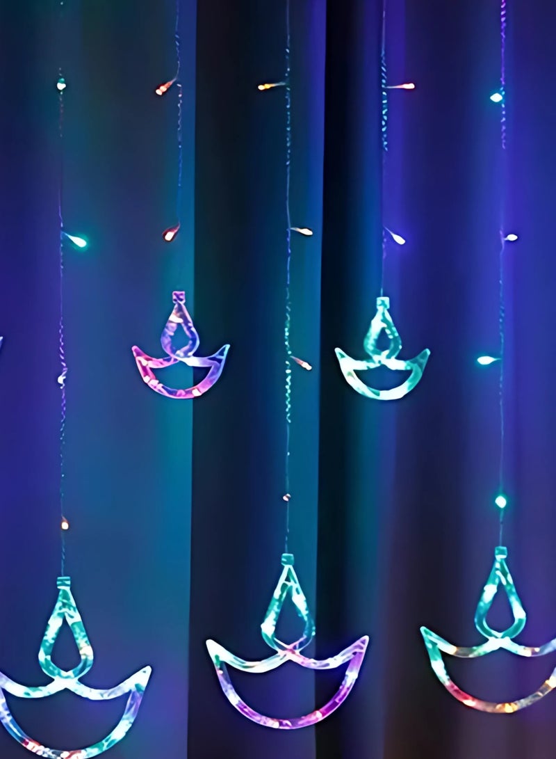 Multicolor Diya LED Curtain Lights for Diwali | Decorative 2.5mtr Diya Curtain String Lights | Window, Balcony, Home, Festival & Party Decoration (Pack of 1, DPL849-RGB) - Image 4
