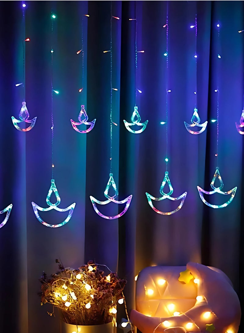 Multicolor Diya LED Curtain Lights for Diwali | Decorative 2.5mtr Diya Curtain String Lights | Window, Balcony, Home, Festival & Party Decoration (Pack of 1, DPL849-RGB) - Image 1