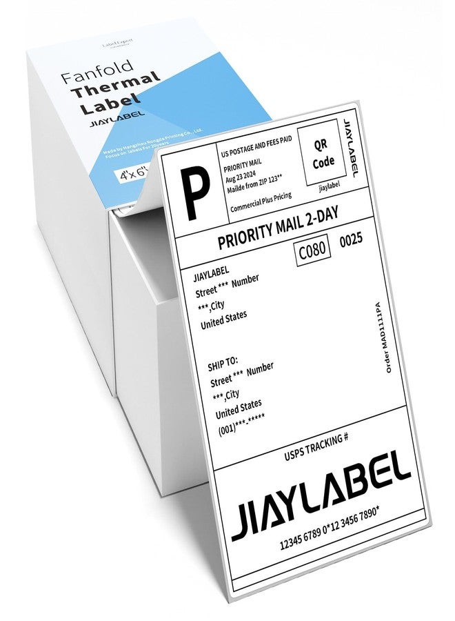 JIAYLABEL 4x6 Thermal Shipping Label Mailing Stickers Paper for Thermal Label Printer USPS UPS Address Fanfold Big Packing White Color 500 Labels/Stack,1 Stack - Image 1