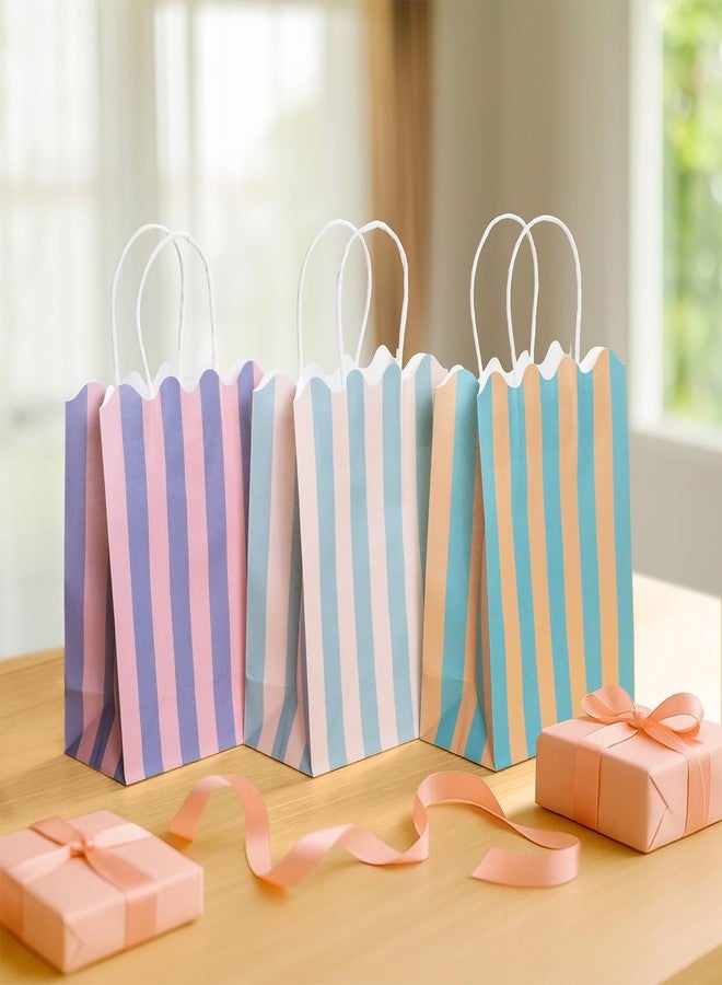 Confettiville أكياس هدايا صغيرة بمقابض، عبوة من 12 كيسًا ورقيًا لتوزيعات الحفلات، 5.82 × 3.15 × 8.18 بوصة، 6 تصاميم بخطوط حلوى القطن، مثالية لأعياد الميلاد وحفلات استقبال المولود وحفلات الكريسماس - Image 2