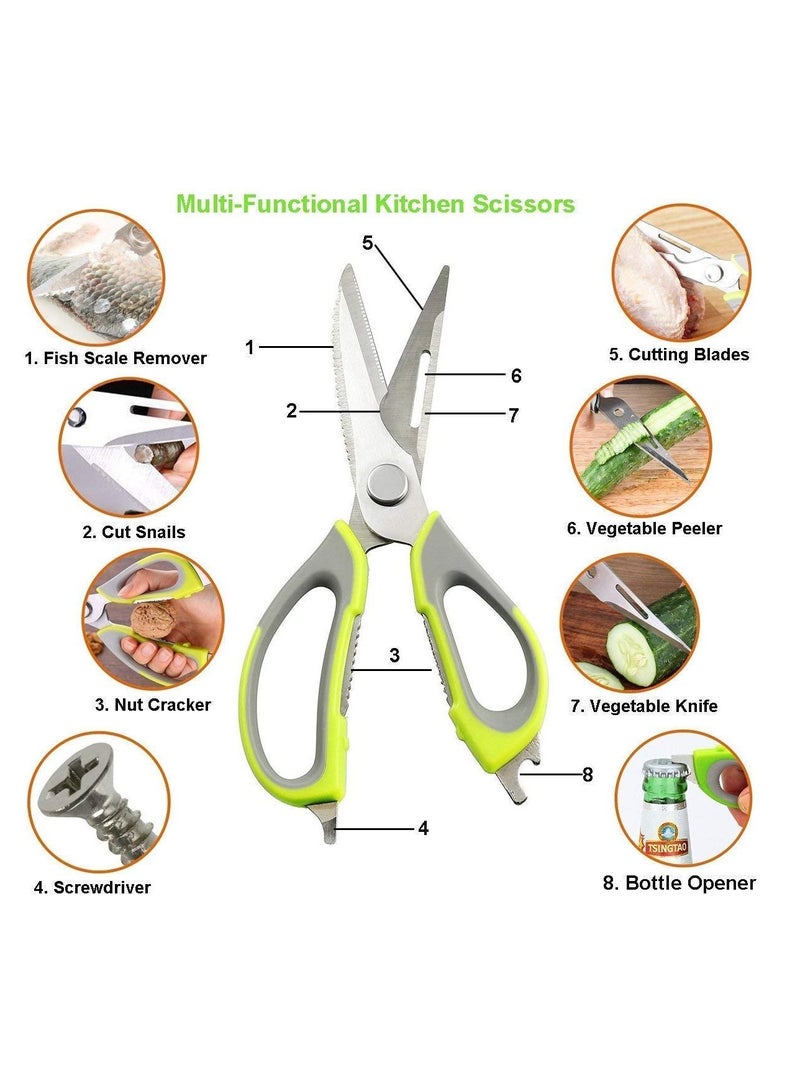 SYOSI 7 In 1 Stainless Steel Kitchen Scissor with Magnetic Cover Holder,/Cleaver/Bottle Opener/Knife/Screwdriver/Peeler/Nutcracker/Fish Scale Scraper For Multipurpose Household and Garden Use(Green)  - Image 2