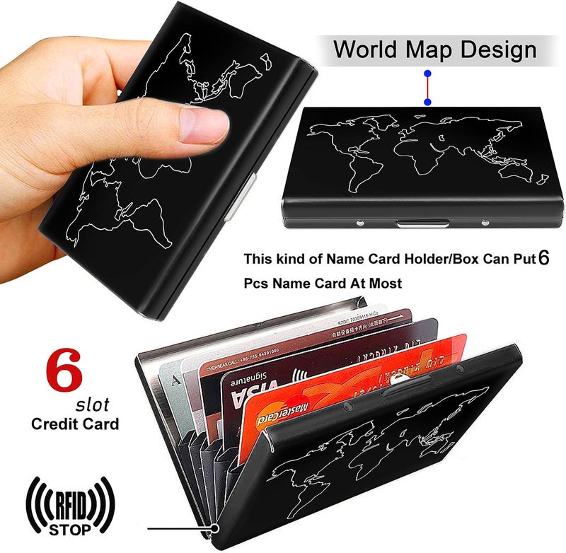 Storite 6 Slot RFID Metal Credit Card Holder Wallet for Men Women (Black Laser Print World Map-6.5 x 1.3 x 9.5 cm) - Image 3