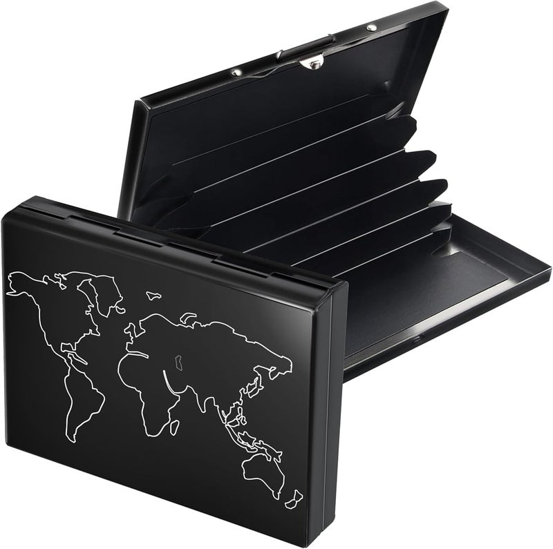 Storite 6 Slot RFID Metal Credit Card Holder Wallet for Men Women (Black Laser Print World Map-6.5 x 1.3 x 9.5 cm) - Image 1