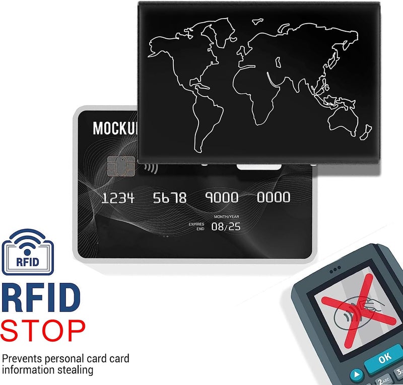 Storite 6 Slot RFID Metal Credit Card Holder Wallet for Men Women (Black Laser Print World Map-6.5 x 1.3 x 9.5 cm) - Image 5