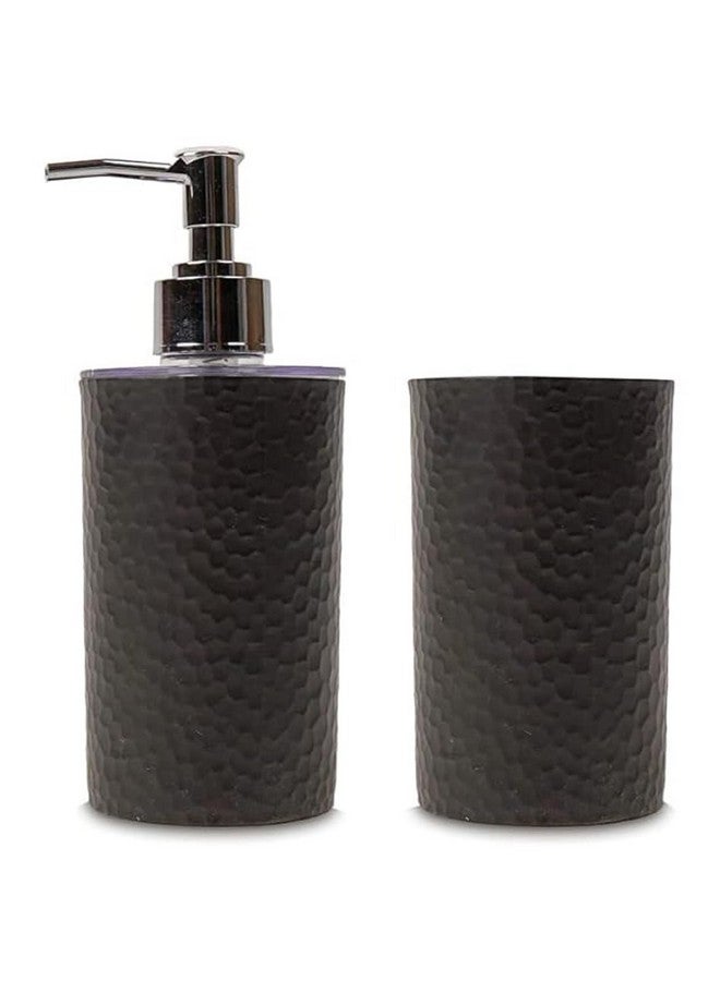 SHENRON Modern Black Bathroom Accessories Set | Plastic, Glazed Finish | Liquid Soap Dispenser & Toothbrush Holder (Tumbler) - Image 1