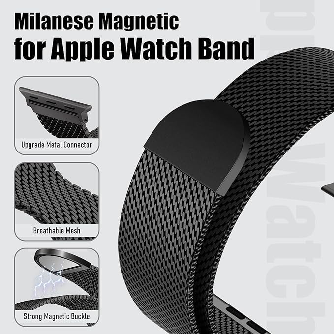 ACESTAR Magnetic Milanese Loop Compatible with Apple Watch Bands 49mm 46mm 45mm 44mm Men Women,Stainless Steel Metal Bands for iWatch Ultra 3/2/1 Series 11 10 9 8 7 6 5 4 SE 3/2/1 - Image 2