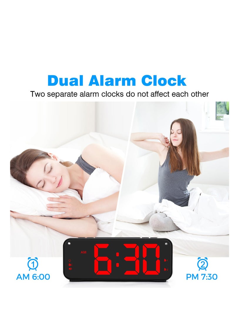 SYOSI Loud Alarm Clock for Heavy Sleepers Adults, Dual Alarm Clock with Bed Shaker, Digital Vibrating Alarm Clock for Bedrooms, 6.5″large Display with Dimmer, Snooze & 12/24h & Battery Backup (Red) - Image 5