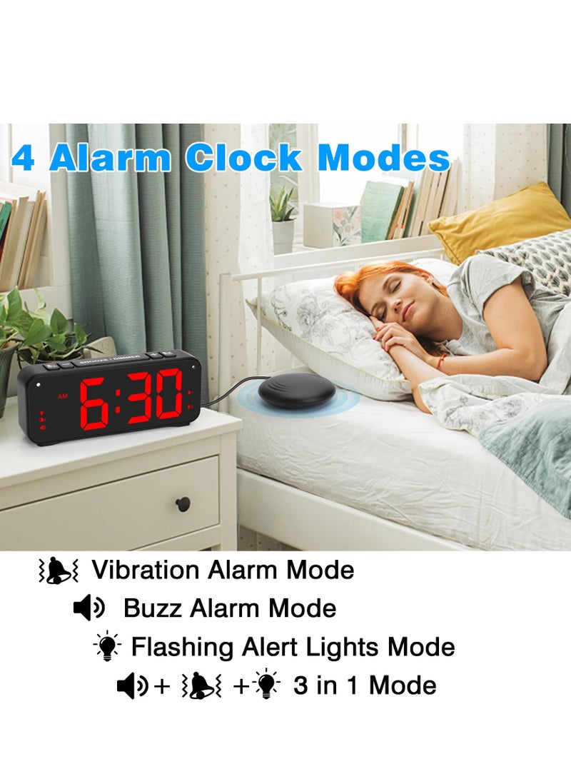SYOSI Loud Alarm Clock for Heavy Sleepers Adults, Dual Alarm Clock with Bed Shaker, Digital Vibrating Alarm Clock for Bedrooms, 6.5″large Display with Dimmer, Snooze & 12/24h & Battery Backup (Red) - Image 2