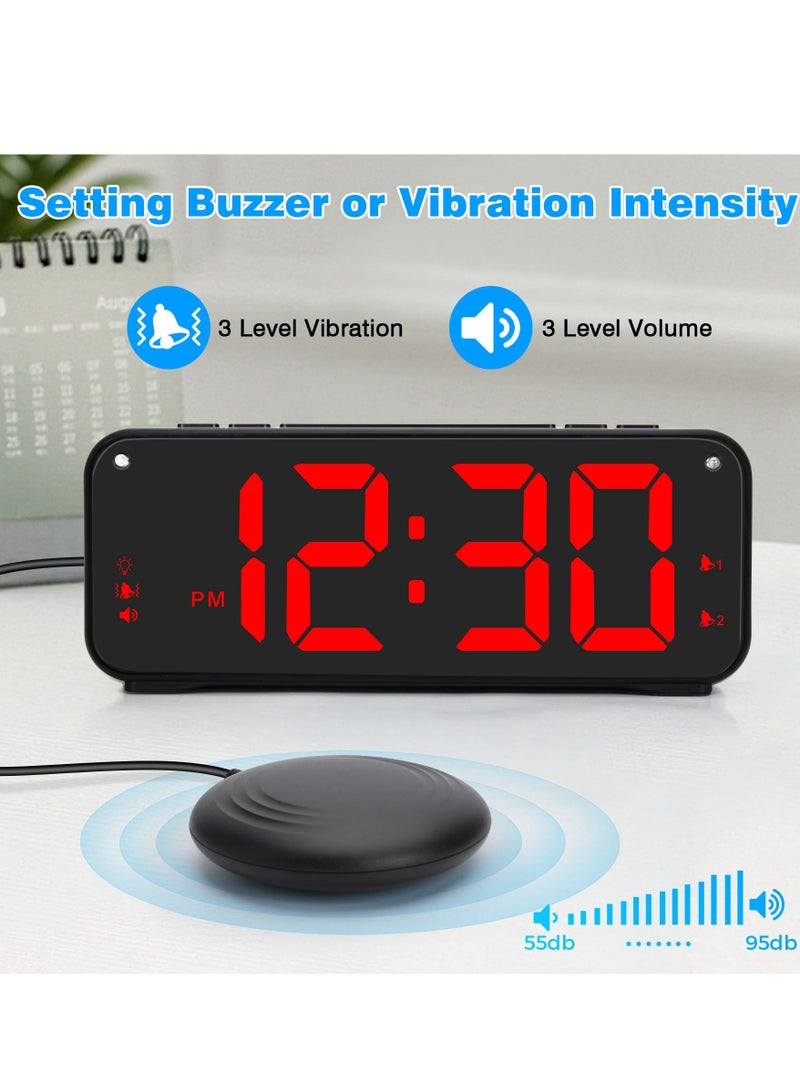 SYOSI Loud Alarm Clock for Heavy Sleepers Adults, Dual Alarm Clock with Bed Shaker, Digital Vibrating Alarm Clock for Bedrooms, 6.5″large Display with Dimmer, Snooze & 12/24h & Battery Backup (Red) - Image 3