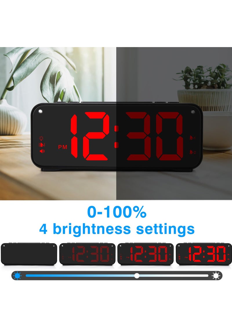 SYOSI Loud Alarm Clock for Heavy Sleepers Adults, Dual Alarm Clock with Bed Shaker, Digital Vibrating Alarm Clock for Bedrooms, 6.5″large Display with Dimmer, Snooze & 12/24h & Battery Backup (Red) - Image 4