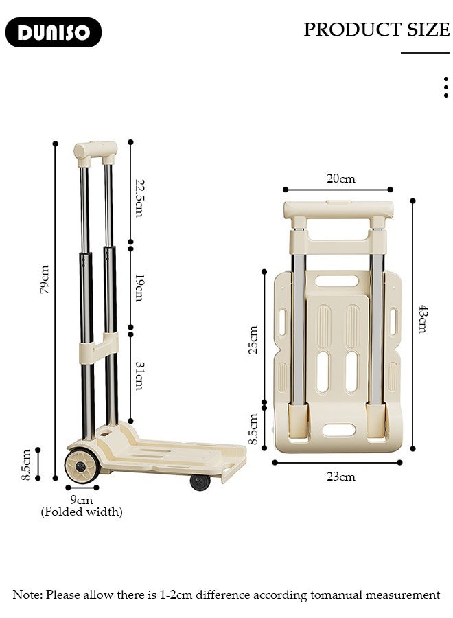 DUNISO Portable Lightweight Folding Hand Truck Foldable Trolley Cart Shopping Cart with 4 Wheels & Telescopic Pull Rod 75kg Load Capacity for Home Office Moving, Loading, Shopping, Luggage  - Image 2