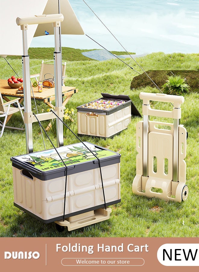 DUNISO Portable Lightweight Folding Hand Truck Foldable Trolley Cart Shopping Cart with 4 Wheels & Telescopic Pull Rod 75kg Load Capacity for Home Office Moving, Loading, Shopping, Luggage  - Image 1
