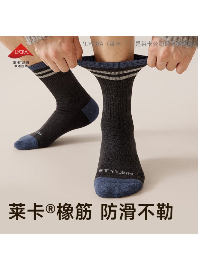 Mianzhuwu Men's Thick Terry Warm Mid-calf Socks 10a Antibacterial Deodorant Sweat-absorbing Autumn Winter Long Socks 5 Pairs