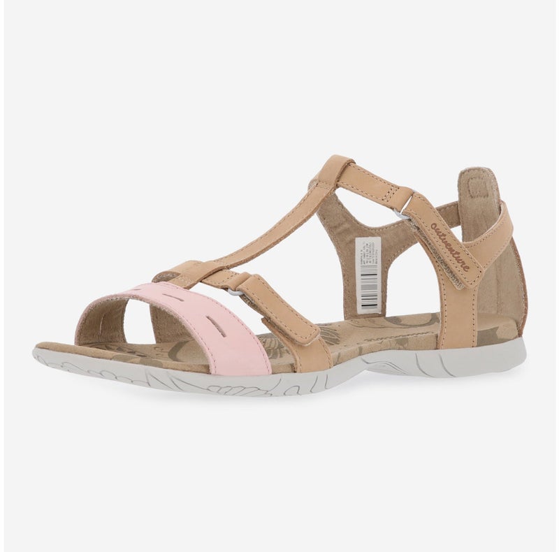Outventure Women's Sandals – Beige Genuine Leather Sandals with Microfiber Footbed and Adjustable Velcro Strap - Image 1