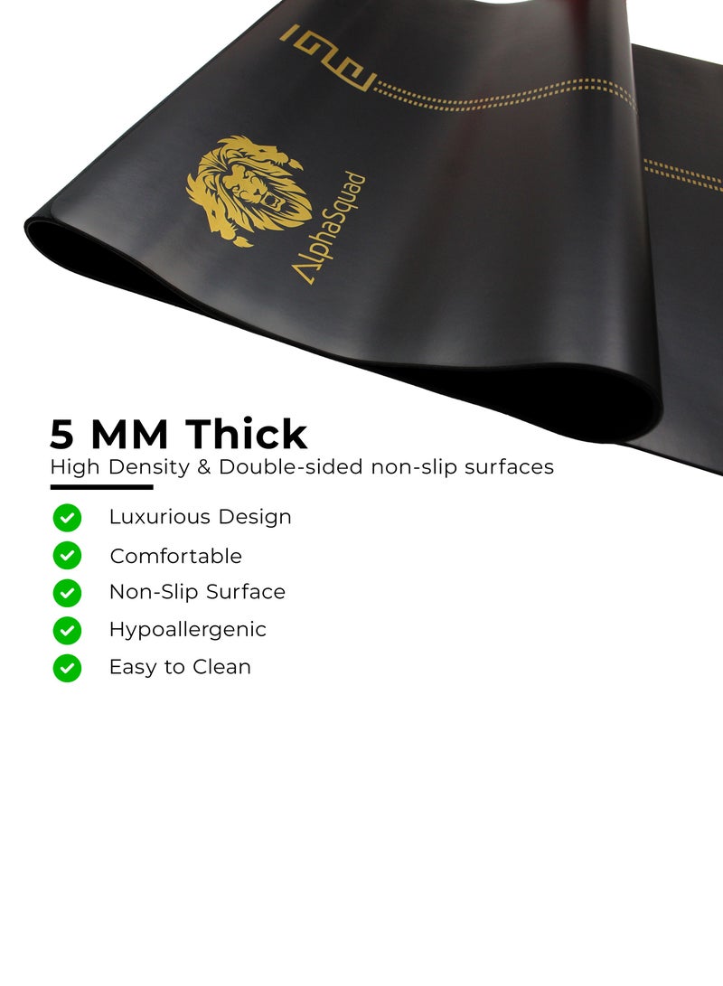 ألفاسكواد سجادة اليوجا الفاخرة ALPHASQUAD - 5 مم سميكة غير قابلة للانزلاق وسجادة لياقة بدنية لجميع أنواع اليوجا والبيلاتس وتمارين الأرضية، لون أسود - Image 2