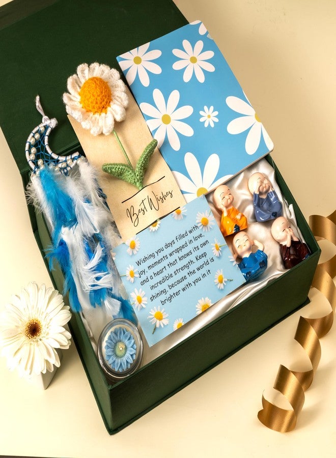 Rarejoy Gift Hamper for Women | Luxury Gift Hamper for All Occassions | Crochet Flower, Candle, Diary, Dreamcatcher, Monks & Card | Perfect Birthday & Anniversary Valentine Primium Gift Pack of 6 - Image 1