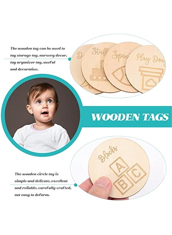 Arabest Wooden Toy Storage Labels - 16pcs Kids Tags Circle Ornament Organizer Dividing Markers for Home Playroom Bedroom Decor  - Image 4