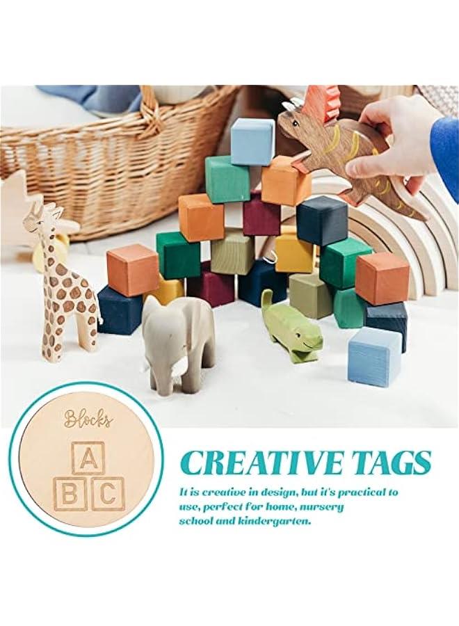 Arabest Wooden Toy Storage Labels - 16pcs Kids Tags Circle Ornament Organizer Dividing Markers for Home Playroom Bedroom Decor  - Image 5