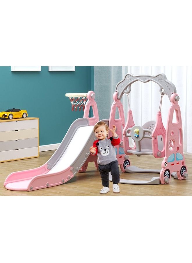 JSAITOYS - Pink Baby Plastic Swing With Kids Slides For Playground Play Set - Image 1