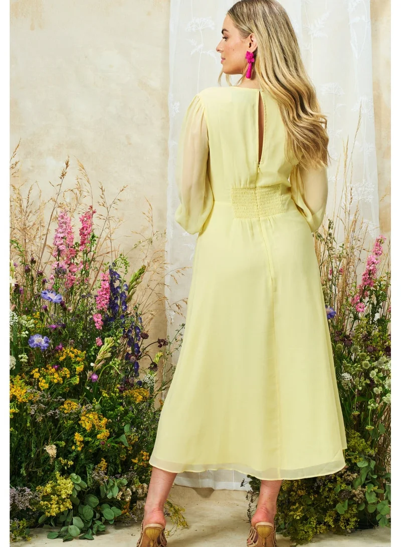 Hope & Ivy Embroidered Long Sleeve Button Front Midi Dress
