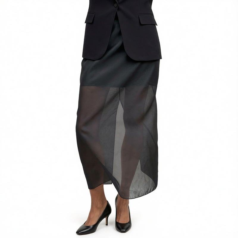 Fashionable Double-Layer Mesh High-Waist Split Bodycon Skirt - Image 1