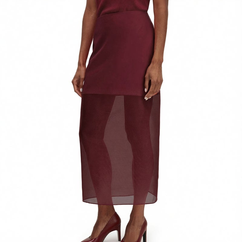 Fashionable Double-Layer Mesh High-Waist Split Bodycon Skirt - Image 2