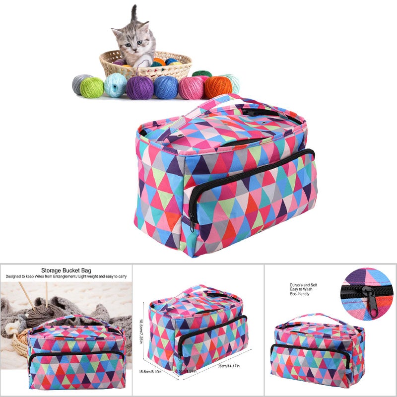 Yarn Organizer 600D Eco-Friendly Durable Fabric - Top Hole & Zipper Design Crochet Project Bag for Home Craft Storage, Portable Knitting & Crochet Use - Image 5