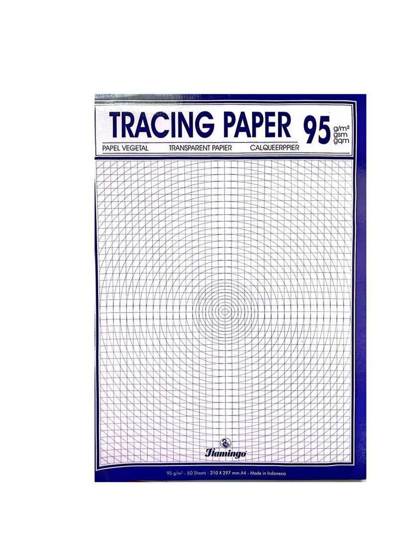 Flamingo Tracing Pad A4 95 Gsm 50 Shts Transparent, smooth paper for better results and usability Works well with pencils, markers, pens and ink Ideal choice for overlays and sketching It has sheet density of 95 GSM - Image 1