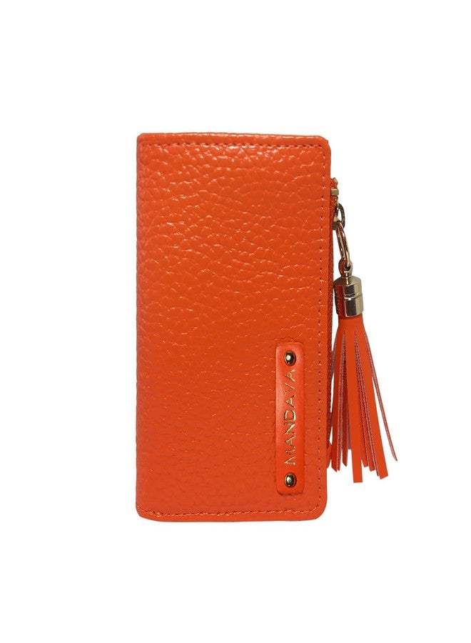 MANDAVA Women's Small Bifold PU Leather Wallet with Tussle | Ladies Slim Compact Card Holder Organizer Coin Purse (Orange) - Image 1