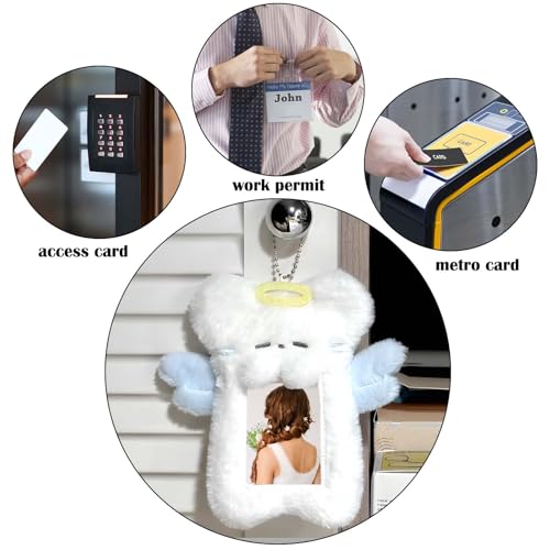 Roioiow 2 Pieces Cartoon Photocard Holder - Plush Rabbit and Cat Photo Card Display Protective Sleeves, Transparent Cover Case for Bus Card, Student Card, ID - Image 3