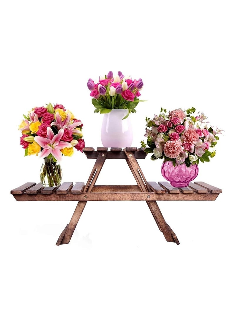 DubaiGallery Wooden Multipurpose Folding Rack/Plant Stand 3 Deck/Living Room Side Stand/Wooden Stool/Flower Pot Stand/Vase Stand Plant Stand for Garden & Outdoor - Image 1