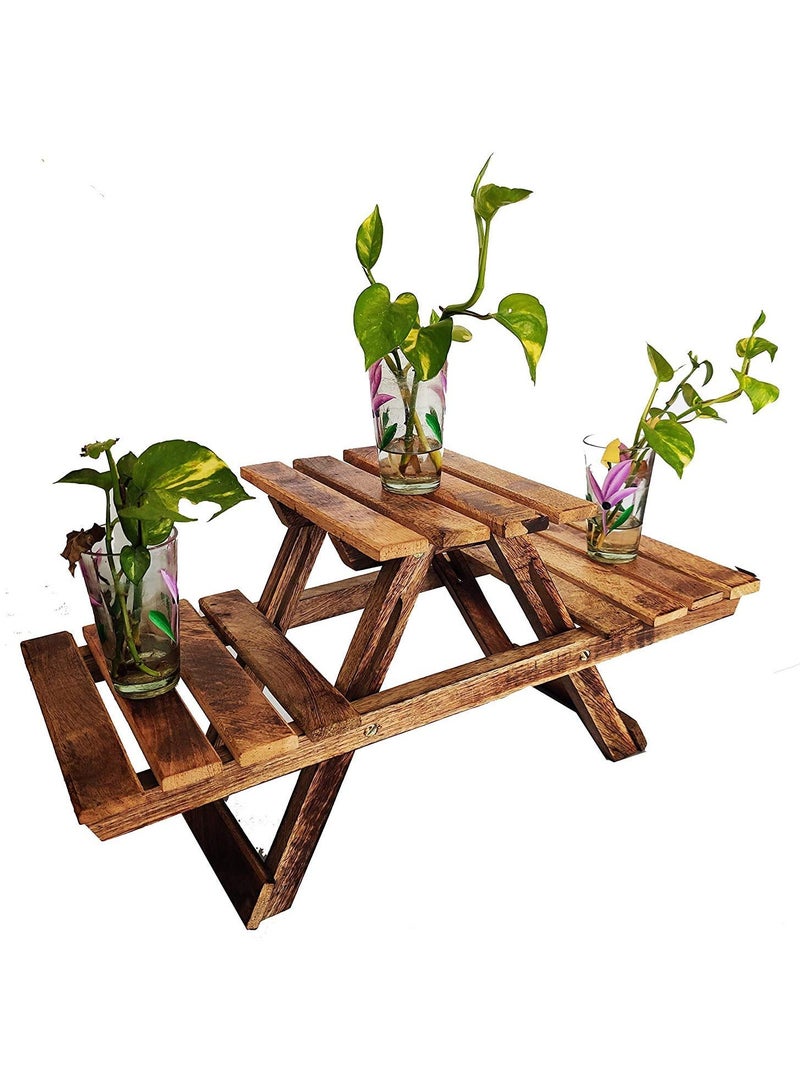 DubaiGallery Wooden Multipurpose Folding Rack/Plant Stand 3 Deck/Living Room Side Stand/Wooden Stool/Flower Pot Stand/Vase Stand Plant Stand for Garden & Outdoor - Image 3