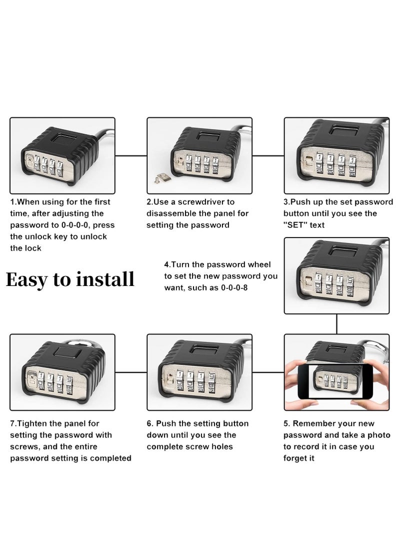 Heavy Duty Combination Padlocks Outdoor, 52mm Stainless Steel 4 Digit Locker Code Padlock Weatherproof, 4 Digit Combination Padlock for Home Shed Fence Warehouse Garage Black  - Image 3